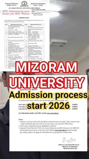 🚨 Mizoram University Admission 2026 Started | Apply Now 🎓🔥#shorts #MizoramUniversity #MZU #Admission