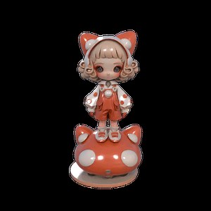 3D Model: Polka Dot Chibi Girl Standing on Decorative Platform - Kawaii Style (Blender   OBJ   Textures)