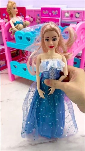 Satisfying With Unboxing Barbie Blue Dress and Bunk Bed Toys, ASMR Video #shorts