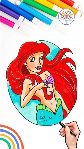 Draw Mermaid Simple | Draw Beautiful Ariel Mermaid Easy 🌈🧜🏻‍♀️ #disney #drawing #short #forkids