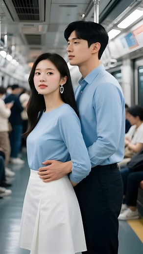 Six cool guys hugging me from behind with both arms on the subway #지하철 #subway #1호선 #reels #fypシ #fyp #foryou #instagood #pov #reels | ai_lookbook_story