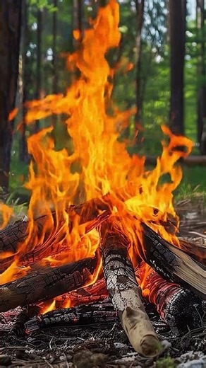 Cozy Forest Fire 🔥 Crackling Log Fire & Birds | 4K Relaxing Ambience #Shorts #Fire #ForestAmbience