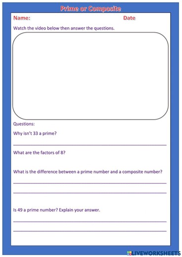 Prime and Composites worksheet