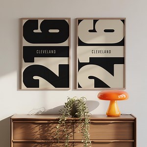 Cleveland Ohio 216 Area Code Poster Set – Black & Beige Typography (digital Download) - Etsy