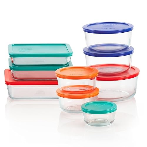 Pyrex Simply Store (9-Pack) Mixed Sized Glass Food Storage Set, Round & Rectangular Containers With Plastic
