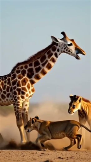 Savanna Survival: Lions Attack a Giraffe in a Dramatic Wildlife Moment