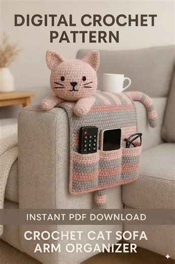 Crochet Cat Sofa Organizer Pattern, Amigurumi Couch Arm Storage (PDF Pattern) - Etsy