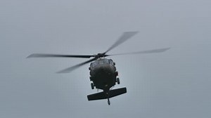 Sikorsky S-70 Black Hawk military helicopter fly side way