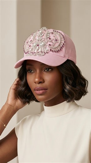 Handmade Beaded Baseball Cap for Women, Luxury Pink Embroidered Hat With Crystals, , Bridal - Etsy