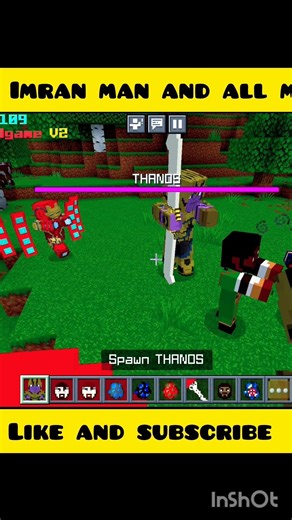 thanos in Minecraft fight Avengers #shorts #gaming #youtubeshorts