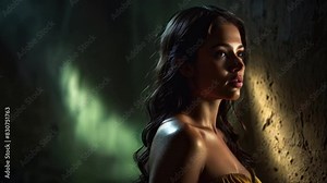 hyper-realistic portrait of a captivating woman, The woman is portrayed in a moonlit setting, her features bathed in a soft, diffused glow that accentuates the delicate nuances of her expression