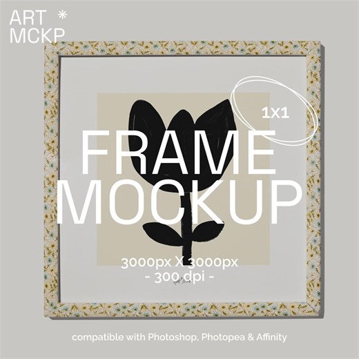 Square Art Print - Transparent Background Floral Frame Poster Mockup (PSD   JPG Files) - Etsy