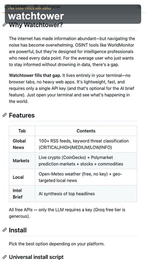 Watchtower Is a Global Intelligence Dashboard for Situation Monitoring #osint #github #opensource
