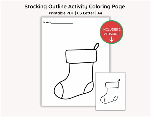 Stocking Activity Coloring Page: Printable Christmas Holiday Template (PDF, US Letter, A4) - Etsy UK