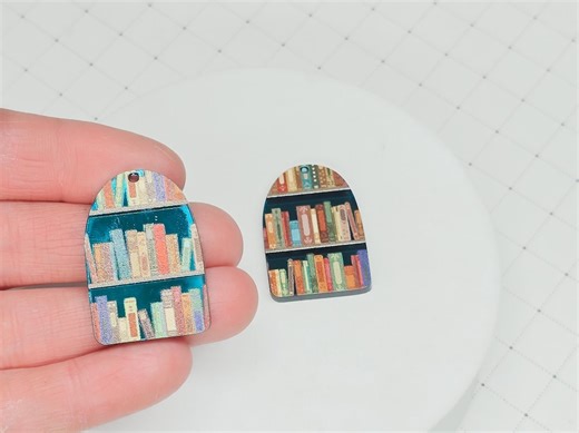 Vintage Book Shelf Earrings, Book Lover Charms, Mirror Acrylic, Book Jewelry - Etsy