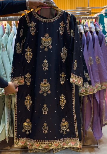 Restock: Embroidered Cotton Shirt & Trousers with Net Dupatta