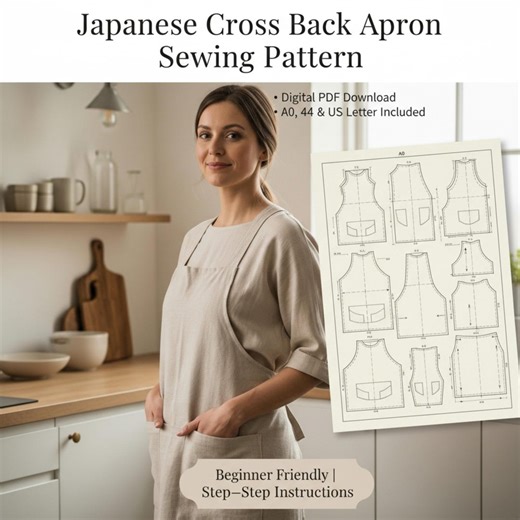 Japanese Cross Back Apron Pattern • Beginner Friendly Sewing, Pockets (digital Download) - Etsy New Zealand
