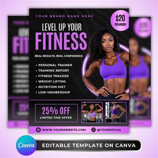 Fitness Flyer Template: Gym Promotion for Personal Trainers, Workout Coaches, Canva Template - Etsy