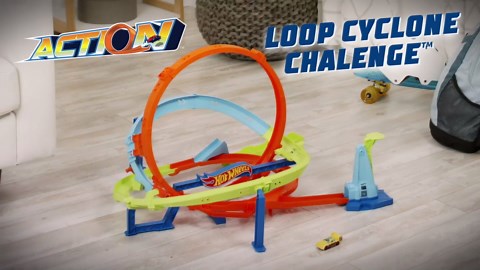 Hot Wheels Toy Car Track Set, Action Loop Cyclone Challenge Track Set, 2 Ways to Play & Easy Storage, with 1:64 Scale Toy Car