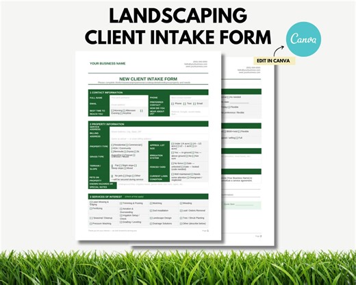 Landscaping Client Intake Form Template Editable in Canva, Lawn Care Client Form, Landscaping Business Forms, Service Intake Template - Etsy