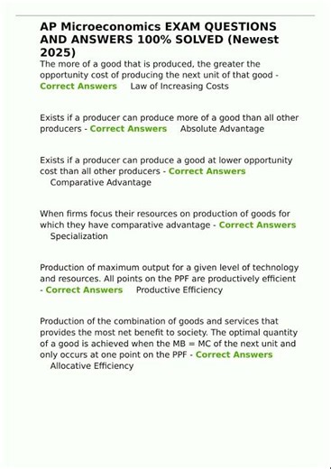 AP Microeconomics EXAM QUESTIONS AND ANSWERS 100 SOLVED Newest 2025