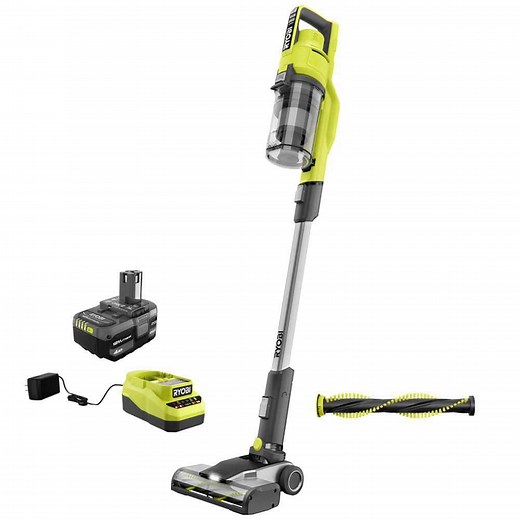 RYOBI ONE  18V Cordless Stick Vacuum Cleaner Kit with 4.0 Ah Battery, Charger, and Replacement Bristle Roller Bar PCL720K-A32BR720 - The Home Depot