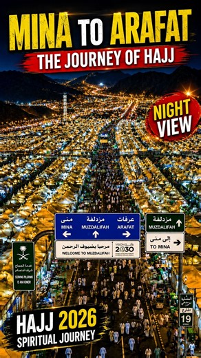 MINA TO ARAFAT 2026 🕋 | The Incredible Journey of Hajj | Night View of Mina & Muzdalifah #shorts