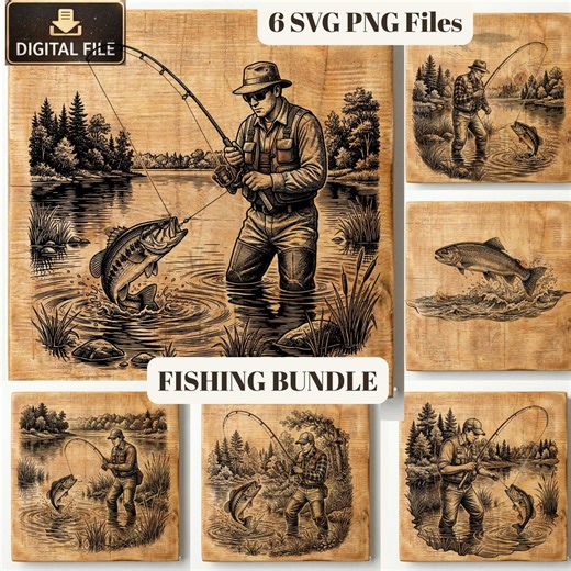 Bass Fishing Bundle SVG PNG, Vintage Fishing Engraving Files, Fisherman Lake Scene Laser Engraving File Glowforge, Fishing Digital Download - Etsy