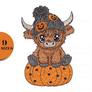 Highland Cow Pumpkin Embroidery Design: Halloween Fall Pattern (instant Download) - Etsy Canada