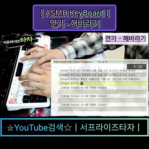 ASMR KeyBoardㅣ연가 - 해바라기 [타자검정:621타] ♪가사/Lyrics/키보드타건/한컴타자/타자연습/독거미F108 #서프라이즈타자