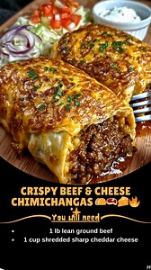 Crispy ⛄ Beef & Cheese Chimichangas 🌮🥩🧀🔥✨ Crispy chimichangas filled with seasoned ground beef, sautéed onion, and melted sharp cheddar. Golden and crunchy! Ingredients: 1 lb lean ground beef 1 cup shredded sharp cheddar cheese ..... Full Recipe in Coʍmеոτ 💬 🔥 | Mommy Needs A Recipe