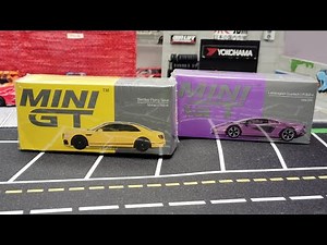 Unboxing Mini GT Lamborghini Countach LPI in Viola 30th and Bentley Flying Spur in Monaco Yellow