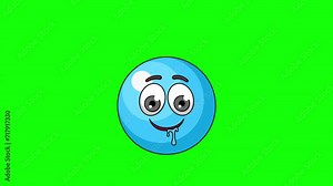 sour ball blue candy cartoon with a drooling face, emoticon animation