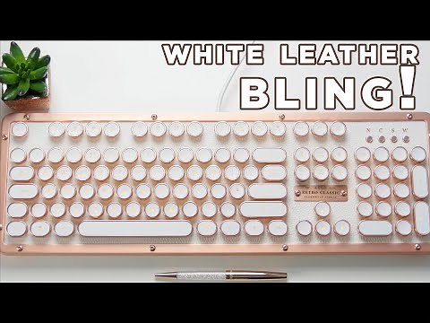 Azio 'Posh' Retro Mechanical Keyboard Unboxing - WHITE LEATHER! - BLING!