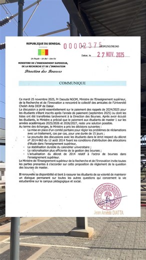 🚨🎓Communiqué de la Direction des bourses #Mesri #bourses #communiquedirectiondesbourses #universitecheikhantadiop #senegalaise_tik_tok🇸🇳pourtoichallenge