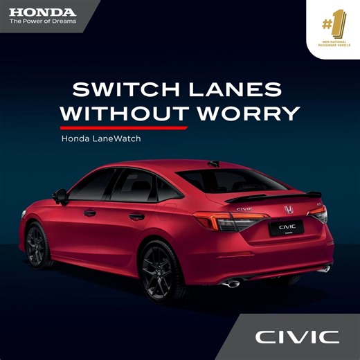 No more second guessing! The Civic’s Honda LaneWatch has you covered, showing you a clear view of your blind spots before switching to the left lane. Find out more: https://www.honda.com.my/model/civic | Honda Malaysia