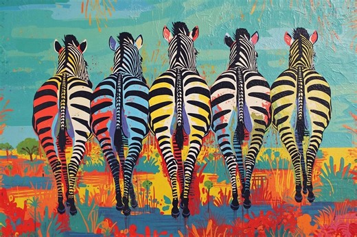 Modern Pop Art Zebra Print, Vibrant Abstract Animal Oil Painting, Large Horizontal Decor - Etsy