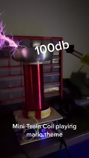 Mini Tesla coil playing Mario theme #teslacoil #music #mario #gaming #loud #electronics #lightning