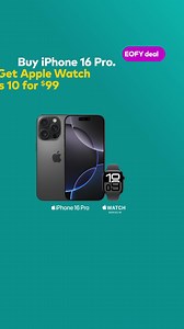 EOFY deals now on at Optus. Get Apple Watch Series 10 for just $99 when you buy iPhone 16 Pro and stay connected over 36 months on an eligible SIM & Watch plan. Save $709 on the perfect pair, at the perfect time. Ends 30/06/25. Discount forfeited if you cancel your Watch plan. 42mm variant. T&Cs apply. | Optus