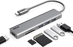 USB C Hub, RCA USB C Adapter, 4K USB C to HDMI, 3 USB 3.0 Ports, SD/TF Card Readers, Compatible with MacBook Pro, Chromebook, XPS, Laptop and More USB Type C devices