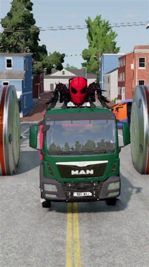 Colorful Trucks & City Buses vs Giant Bollards Crash - BeamNG.Drive #shorts #viralshor
