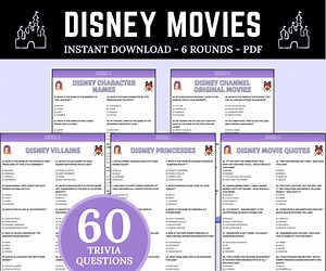 Disney Movies Trivia | Family Movies Game Night | Printable Disney Quiz | Disney Party Games | Disney Themed Game | Classic Disney Games - Etsy