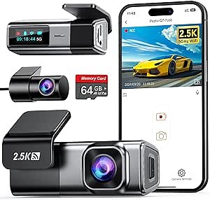 Navycrest 4K Dash Cam Front and Rear with 64GB Card, Built-in 5G WiFi, Dash Camera for Cars 4K Front and 1080P Rear, Dashcams for Cars Loop Recording, Gravity Sensor, 24-Hours Parking Mode