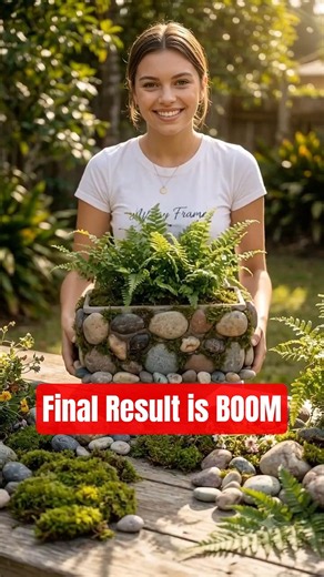 DIY Turning Rock & Moss into a Beautiful Cement Planter #shorts #diy