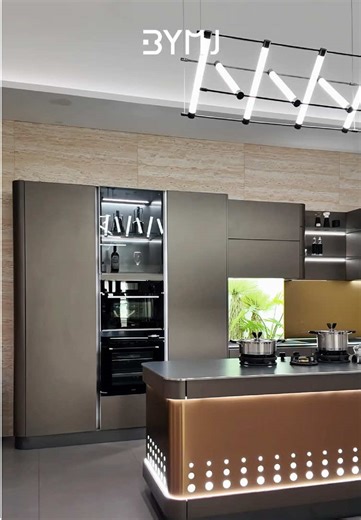 🏡Step into BANGYUAN’s smart kitchen design ✨Featuring a built-in oven, large-capacity base cabinets, electric touch-open units, and a pull-down wall cabinet basket — everything is engineered to save space and boost convenience. A perfect blend of luxury aesthetics and intelligent functionality. #smartkitchen #customcabinets #spacesaving #kitchenstorage #interiordesign