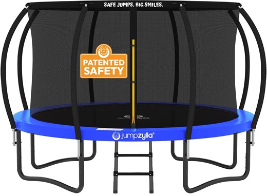 JUMPZYLLA Trampoline Outdoor with Enclosure and Ladder, ASTM, 12 ft, Blue