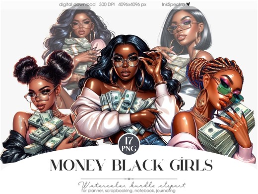 Black Girls With Money Clipart, Fashion PNG, Girl Boss (digital Download) - Etsy