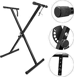 5 CORE Keyboard Stand Single X Style Adjustable Digital Electric Piano Riser Durable & Sturdy Music Synthesizer Holder Stands - 61 76 88 Keys KS1XBLK