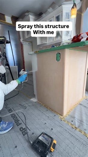 Osama Al-Eisawy on Instagram: "Spraying the kitchen structure with bin shellac primer. #spraying #kitchen #cabinetpainting #kitchen"