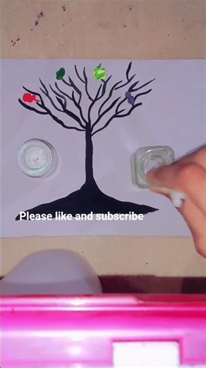 🌈painting a beautiful red yellow and green tree painting ✨#shots @Creativejanvi